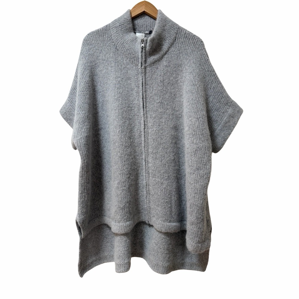 ELK Womens Alpaca‎ Wool Full Zip Oversized Poncho OS One Size Gray Cozy Luxe